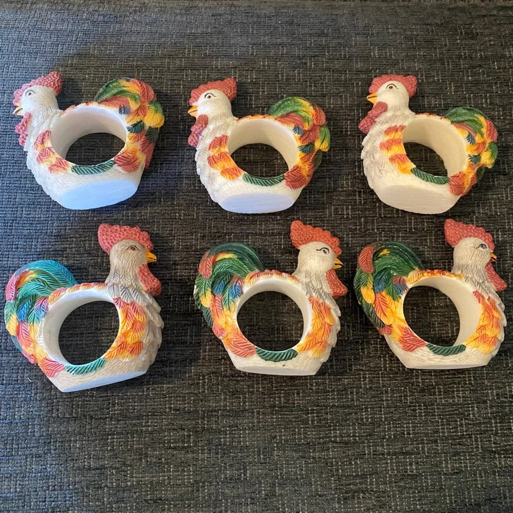 Unbranded Rooster‎ Napkin Rings Set of 6 Multicolor Excellent Farmhouse Decor